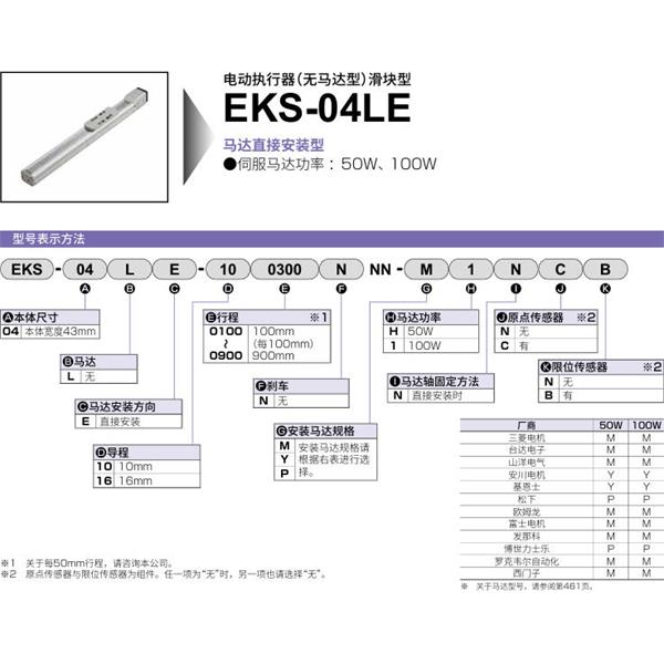 CKD喜開理電動執行器（無馬達型）滑塊型EKS-04LL-100200NNN-MHNNN
