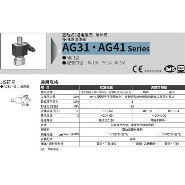 CKD喜開理多種流體直動式2通電磁集成閥AG41-01-2-DC 100V