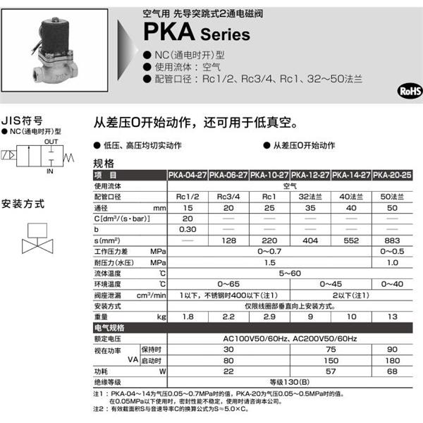 CKD喜開理空氣用先導(dǎo)突跳式2通電磁閥PKA-04-27-C-3N-AC100V