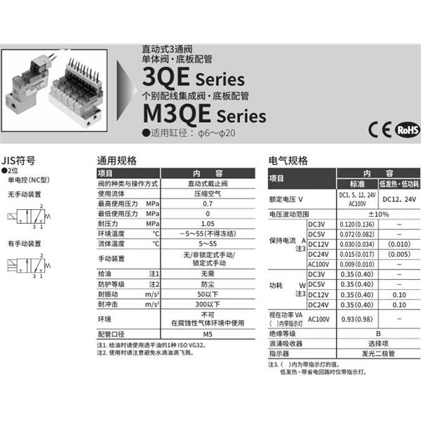 CKD喜開理直動式3通電磁閥3QE110-M5-E00A-1