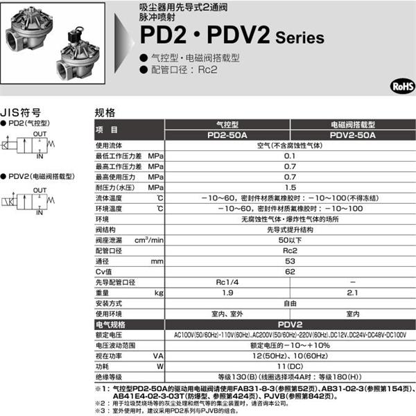 CKD喜開理脈沖噴射閥PDV2-50A-3A-AC100V