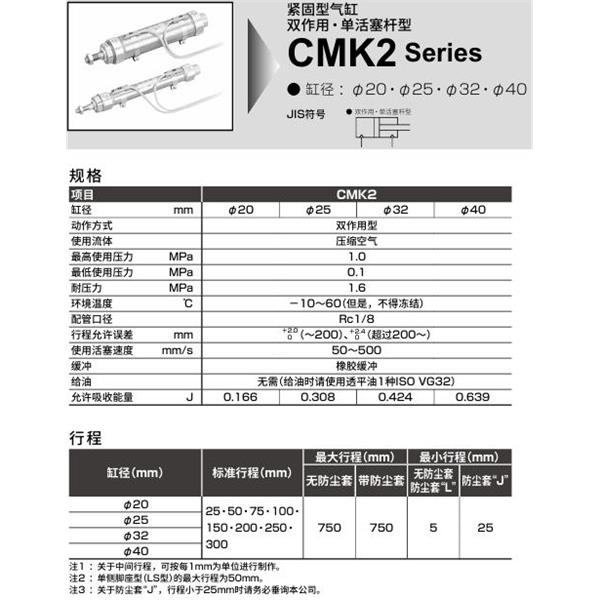 CKD喜開理緊固型氣缸CMK2-LS-32-700-B2
