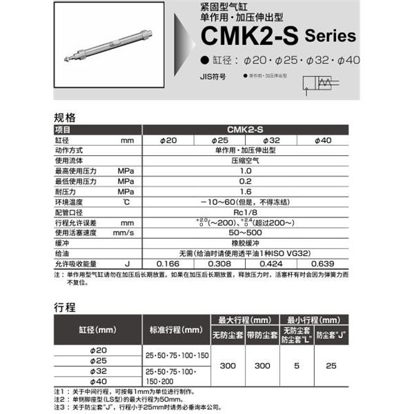 CKD喜開理緊固型氣缸CMK2-S-FA-25-50-JI