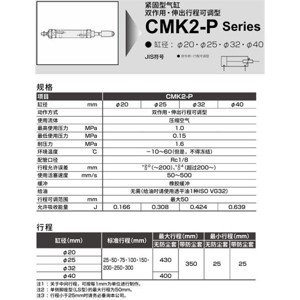 CKD喜開理緊固型氣缸CMK2-P-LB-20-50-25-T0H-R-J-I