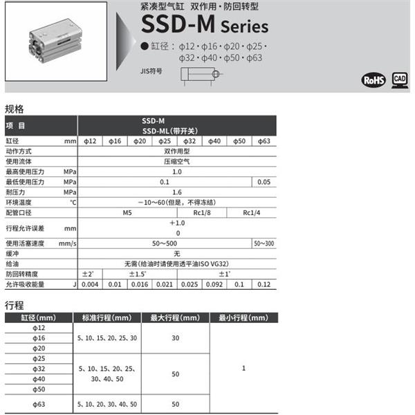 CKD喜開(kāi)理超級(jí)緊湊型氣缸SSD-M-25-5-N-LB-I