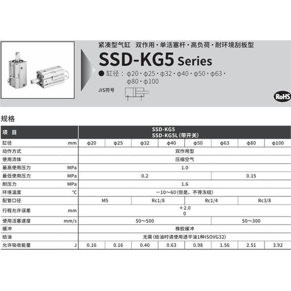 CKD喜開理超級緊湊型氣缸SSD-KG5-20-5-N-LB-I