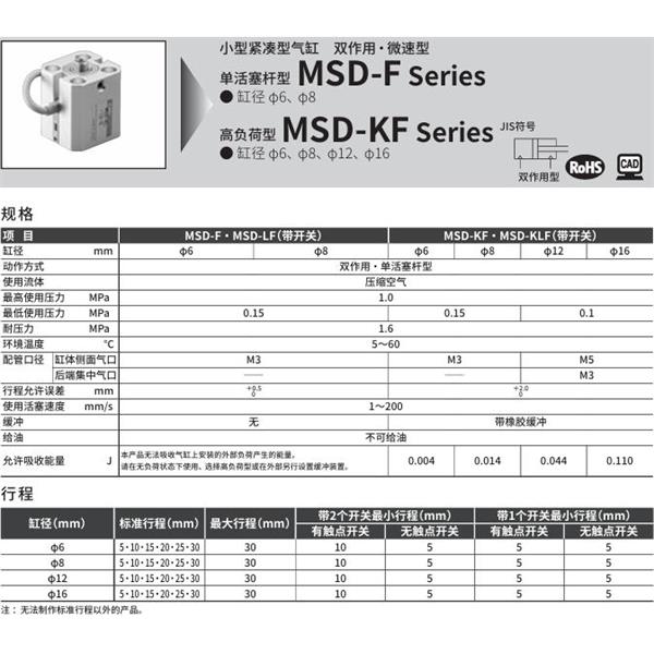 CKD喜開理小型緊湊型氣缸MSD-LF-16-25-F2V-R