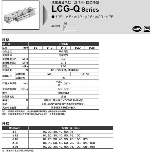 CKD喜開理線性滑臺氣缸LCG-Q-8-10-S2
