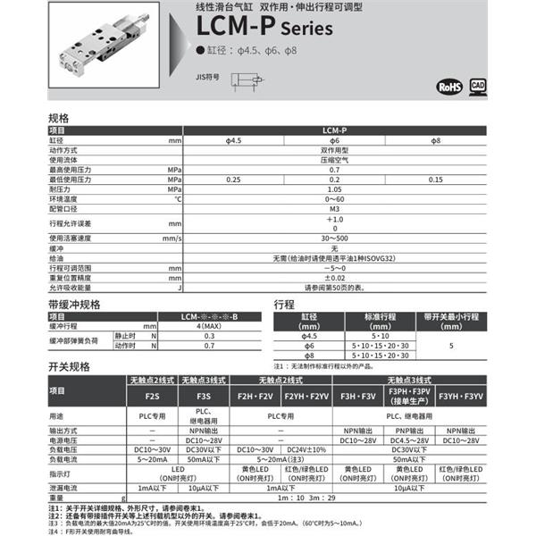 CKD喜開理線性滑臺氣缸LCM-P-6-20-L-J2